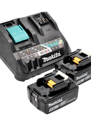 Kit de fuente de alimentación Makita de 18 V con 2 baterías BL 1850 B de 5,0 Ah (2x 197280-8) + cargador rápido múltiple DC 18 RE (198720-9)