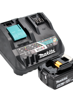 Kit de fuente de alimentación Makita de 18 V con 1 batería BL 1860 B de 6,0 Ah (197422-4) + cargador rápido múltiple DC 18 RE (198720-9)