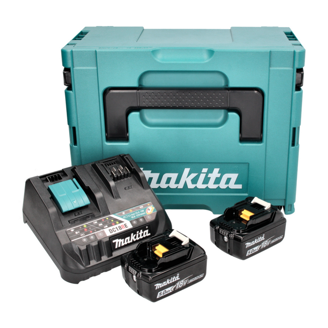 Makita Power Source Kit 18 V con - 2x Baterías BL 1850 B 5,0 Ah (2x 197280-8) + Cargador rápido multi DC 18 RE (198720-9) + Makpac