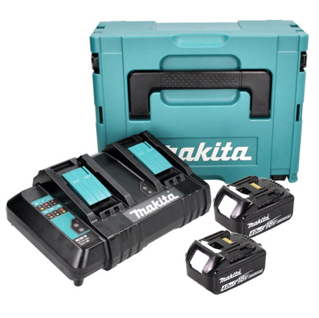 Kit de fuente de alimentación Makita 18 V con 2x batería BL 1840 B 4.0 Ah (197265-4) + cargador doble DC 18 SH (199687-4) + Makpac