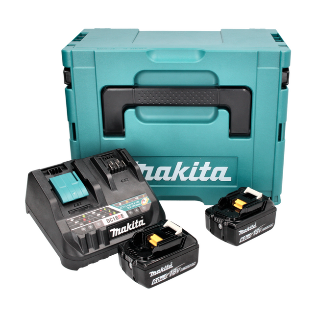 Makita Power Source Kit 18 V con - 2x Baterías BL 1860 B 6,0 Ah (2x 197422-4) + Cargador rápido multi DC 18 RE (198720-9) + Makpac