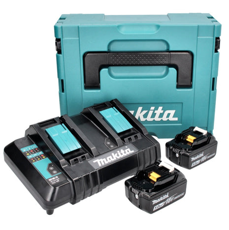 Kit de fuente de alimentación Makita 18 V con 2 baterías BL 1850 B 5,0 Ah (197280-8) + cargador doble DC 18 SH (199687-4) + Makpac