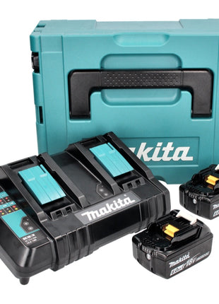 Kit de fuente de alimentación Makita 18 V con 2 baterías BL 1860 B 6,0 Ah (197422-4) + cargador doble DC 18 SH (199687-4) + Makpac