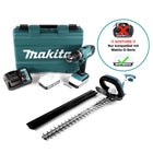 Makita HP 457 DWE taladro percutor inalámbrico Serie G 18 V 42 Nm en estuche + cortasetos inalámbrico UH 522 DZ 52 cm + 2x baterías 1,5 Ah + cargador