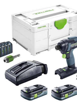 Festool TID 18 HPC 4.0 I-Plus Atornillador de impacto a batería 18 V 180 Nm 1/4" (576482) + 2x batería 4,0 Ah + cargador + juego de 6 puntas + systainer