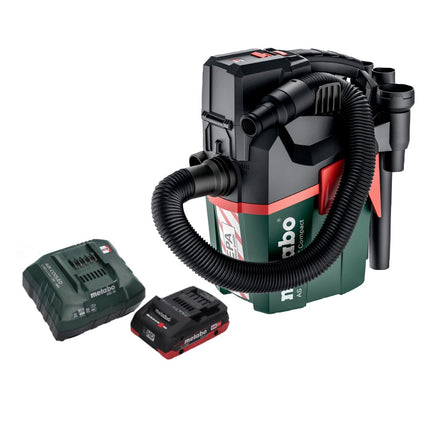 Metabo AS 18 HEPA PC Aspirador de batería compacto 18 V 6 l Aspirador en seco y húmedo con función de soplado + 1x batería 4,0 Ah + cargador