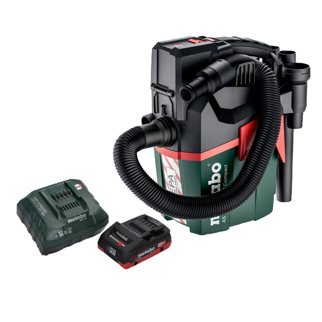 Metabo AS 18 HEPA PC Aspirador de batería compacto 18 V 6 l Aspirador en seco y húmedo con función de soplado + 1x batería 4,0 Ah + cargador