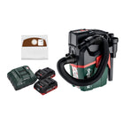 Metabo AS 18 HEPA PC Aspirador de batería compacto 18 V 6 l Aspirador en seco y húmedo con función de soplado + 2x baterías 4,0 Ah + cargador + 5x bolsas de filtro