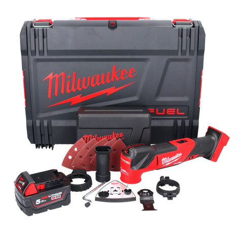 Milwaukee M18 FMT-501X FUEL Outil multifonctions sans fil 18 V Brushless + 1x batterie 5,0 Ah + 7 pcs. d'accessoires + HD Box - sans chargeur