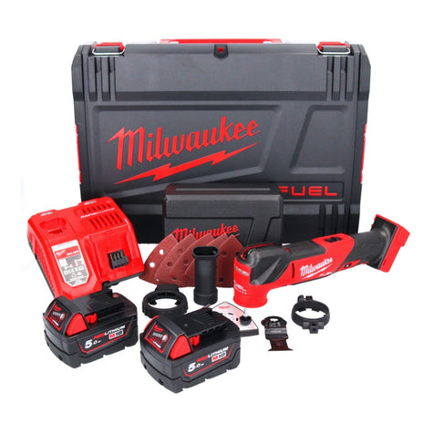 Milwaukee M18 FMT-502X FUEL Battery Multitool 18 V Brushless + 2x batterie 5,0 Ah + chargeur + 7 pcs. tools Set d'accessoires + HD Box