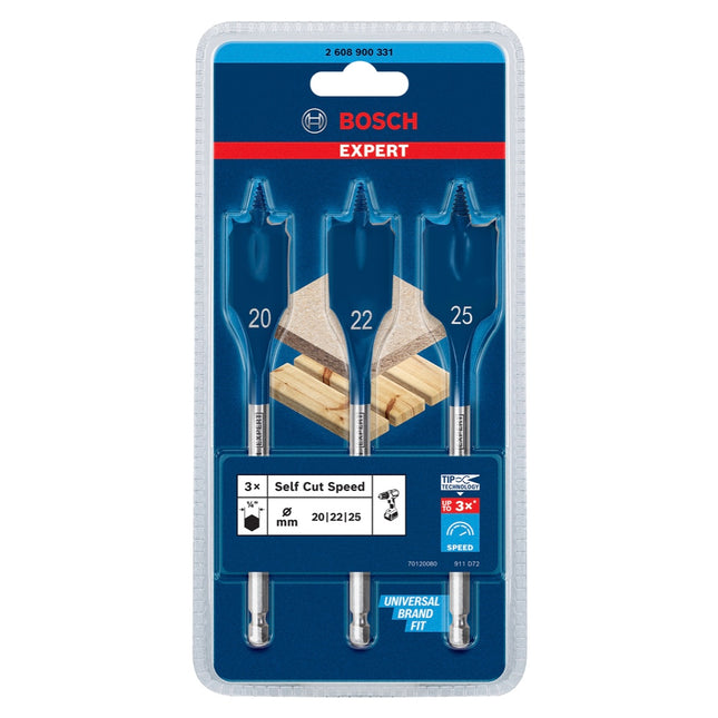 Bosch EXPERT SelfCut Speed Flachfräsbohrer Set 20 / 22 / 25 mm 3 tlg. ( 2608900331 ) für Holz - Nachfolger von 2608587011 - Toolbrothers