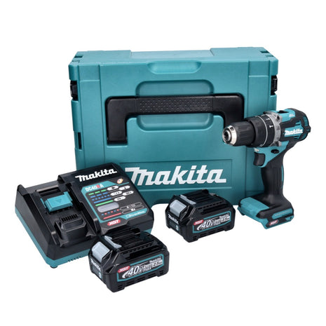 Makita HP 002 GD201 taladro percutor inalámbrico 40 V 64 Nm sin escobillas + 2x baterías 2,5 Ah + cargador + Makpac