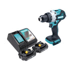 Taladro de percusión sin cable Makita DHP 486 RA 18 V 130 Nm sin escobillas + 2x batería recargable 2,0 Ah + cargador