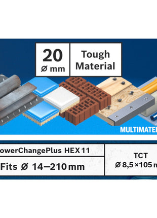 Bosch EXPERT Juego básico de sierra perforadora para materiales resistentes, 20 x 60 mm, carburo (2608900526), ​​universal + adaptador de cambio de corriente (2608900526)