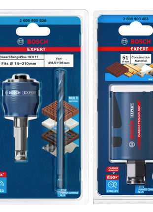 Bosch EXPERT Juego básico de sierra perforadora para materiales de construcción 51 x 60 mm (2608900463) Universal + adaptador de cambio de corriente (2608900526)