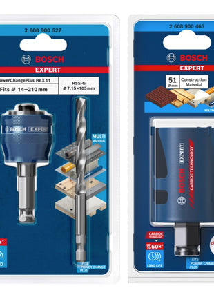 Bosch EXPERT Juego básico de sierra perforadora para materiales de construcción 51 x 60 mm (2608900463) Universal + adaptador de cambio de corriente (2608900527)