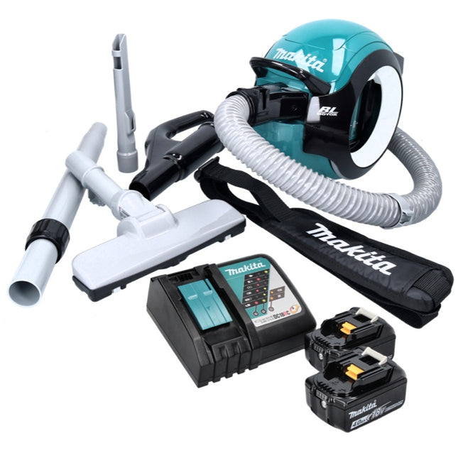Aspirador de batería Makita DCL 501 RM 18 V sin escobillas + 2x baterías 4,0 Ah + cargador + accesorios
