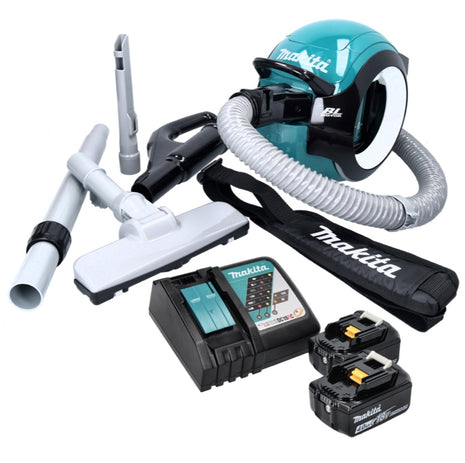 Aspirador de batería Makita DCL 501 RM 18 V sin escobillas + 2x baterías 4,0 Ah + cargador + accesorios