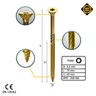 FORTE Tools Tornillo universal para madera 4,5 x 70 mm T20 200 piezas (000051399481) rosca parcial Torx cabeza avellanada galvanizada amarilla