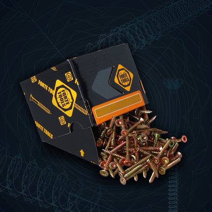 FORTE Tools tornillo universal para madera 4,0 x 60 mm T20 800 piezas (4x 000051399476) cabeza avellanada Torx galvanizada amarilla rosca completa