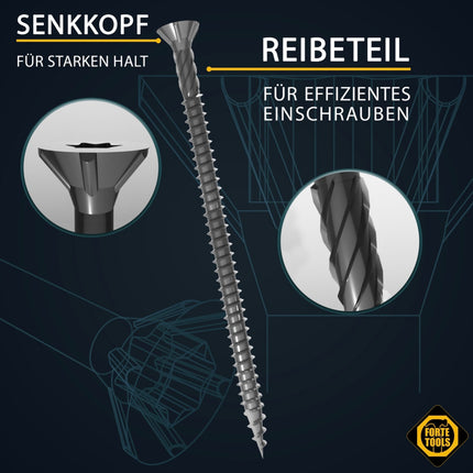 FORTE Tools Tornillo universal para madera 3,0 x 20 mm T10 2000 piezas (4x 000040113857) cabeza avellanada Torx galvanizada en plata rosca completa