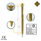 FORTE Tools Tornillo universal para madera 6,0 x 80 mm T30 400 piezas (4x 000051399496) rosca parcial Torx cabeza avellanada galvanizada amarilla