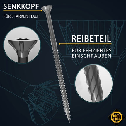 FORTE Tools Tornillo universal para madera 5,0 x 120 mm T25 400 piezas (4x 000040113879) galvanizado en plata Torx cabeza avellanada rosca parcial