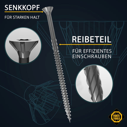 FORTE Tools tornillo universal para madera 6,0 x 80 mm T30 400 piezas (4x 000040113891) galvanizado en plata Torx cabeza avellanada rosca parcial