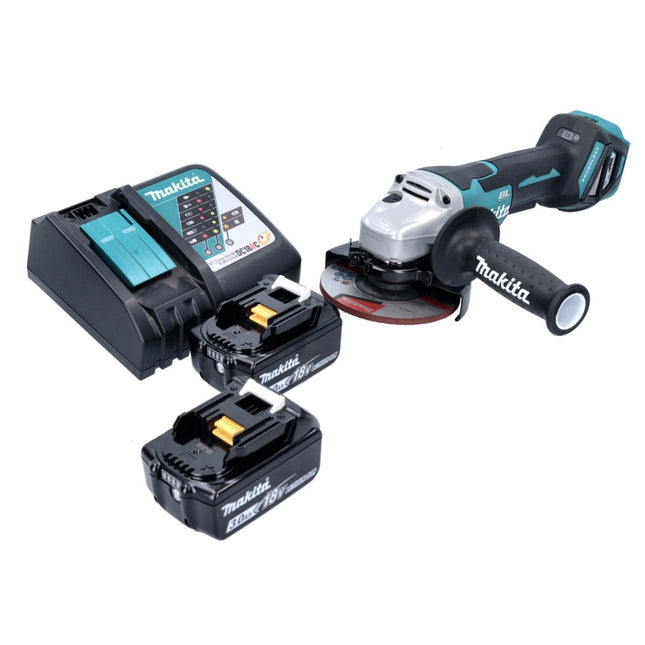 Amoladora angular a batería Makita DGA 515 RF 18 V 125 mm sin escobillas + 2x baterías 3,0 Ah + cargador