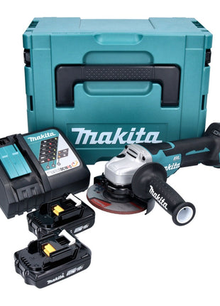 Makita DGA 515 RAJ Meuleuse d'angle sans fil 18 V 125 mm Brushless + 2x Batteries 2,0 Ah + Chargeur + Makpac