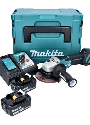 Amoladora angular a batería Makita DGA 515 RFJ 18 V 125 mm sin escobillas + 2x baterías 3,0 Ah + cargador + Makpac