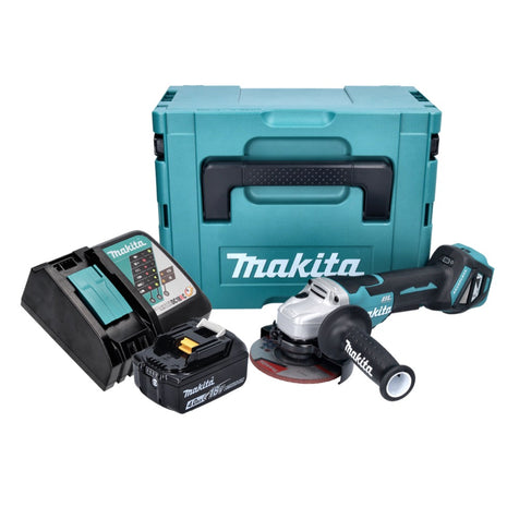 Amoladora angular a batería Makita DGA 515 RM1J 18 V 125 mm sin escobillas + 1x batería 4,0 Ah + cargador + Makpac