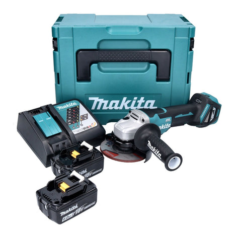 Meuleuse d'angle sur batterie Makita DGA 515 RGJ 18 V 125 mm sans balais + 2x batteries 6,0 Ah + chargeur + Makpac