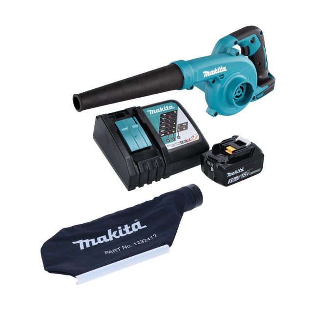 Makita DUB 185 RT1 Soffiatore a batteria 18 V + 1x batteria 5,0 Ah + caricabatteria + sacco di raccolta