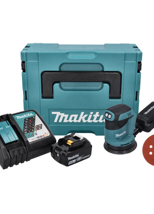 Makita DBO 180 RT1J Akku Exzenterschleifer 18 V 125 mm + 1x Akku 5,0 Ah + Ladegerät + 50x Schleifpapier K 320 + Makpac - Toolbrothers