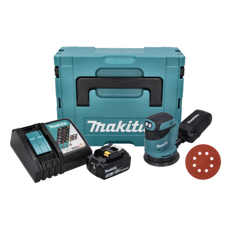 Makita DBO 180 RT1J Akku Exzenterschleifer 18 V 125 mm + 1x Akku 5,0 Ah + Ladegerät + 50x Schleifpapier K 320 + Makpac - Toolbrothers