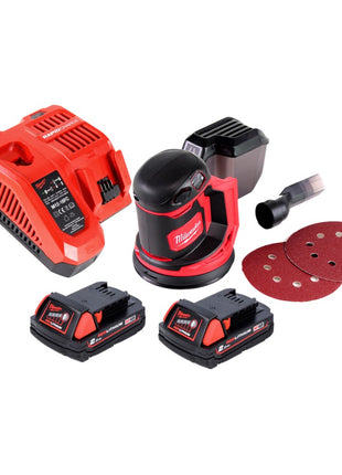 Lijadora excéntrica a batería Milwaukee M18 BOS125-202 FC 18 V 125 mm + 2x baterías 2,0 Ah + cargador