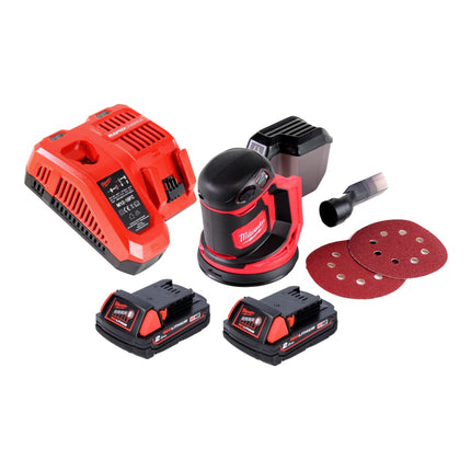 Milwaukee M18 BOS125-201 FC Random Orbital Battery Sander 125mm 18V + 2x Batteries 2.0Ah + Charger