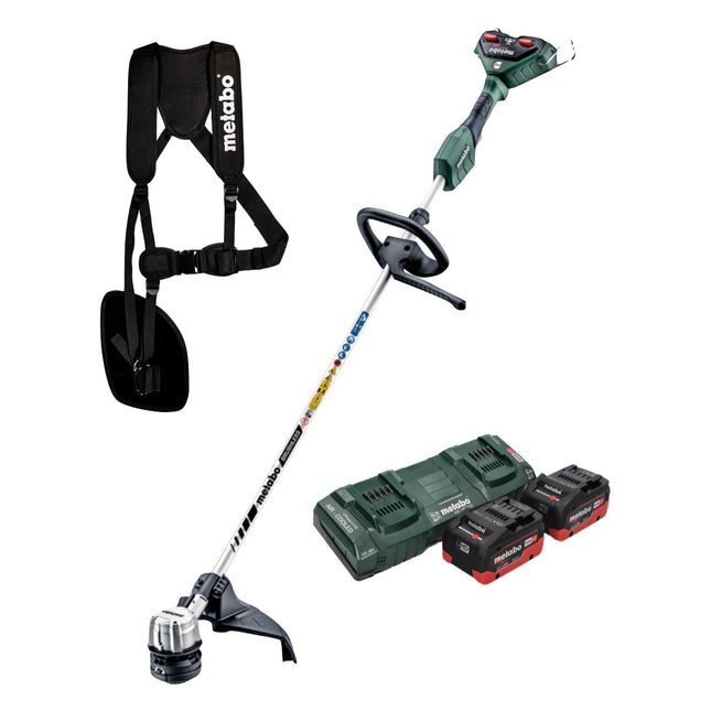 Desbrozadora de batería Metabo FSD 36-18 LTX BL 40 36 V (2x 18 V) mango redondo sin escobillas + 2x batería 8,0 Ah + cargador doble + correa trasera