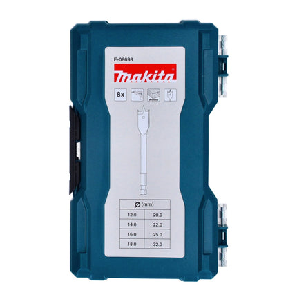 Juego de brocas fresadoras planas Makita 8 piezas (E-08698) para madera 12 / 14 / 16 / 18 / 20 / 22 / 25 / 32 mm