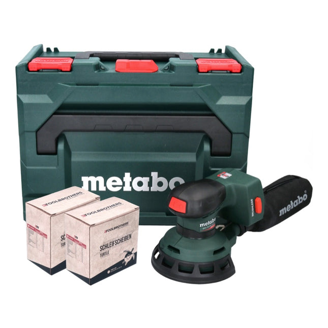 Metabo SXA 18 LTX 125 BL Lijadora excéntrica sin cable 125mm 18V sin escobillas + 2x Toolbrothers TURTLE sets de lijado + metaBOX set - sin batería, sin cargador (600146840)