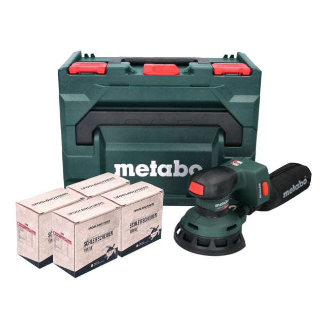 Metabo SXA 18 LTX 125 BL Levigatrice eccentrica a batteria 125mm 18V Brushless + 2x set di levigatura Toolbrothers TURTLE + set metaBOX - senza batteria, senza caricabatterie (600146840)