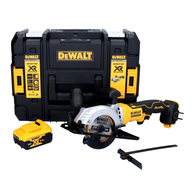 DeWalt DCS 571 Scie circulaire à main sans fil 18 V 115 mm Brushless + 1x batterie 5,0 Ah + TSTAK - sans chargeur