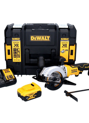 Sierra circular a batería DeWalt DCS 571 P1 18 V 115 mm sin escobillas + 1x batería 5,0 Ah + cargador + TSTAK