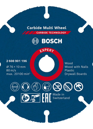 Disco de corte Bosch EXPERT Carbide Multi Wheel 76 x 10 mm 1 pieza (2608901196) Tecnología de carburo