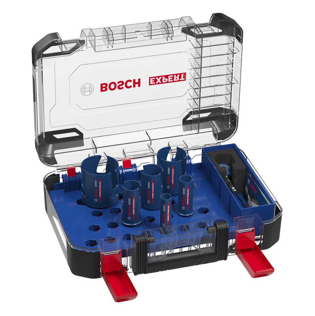Bosch Expert Construction Material Juego de sierras perforadoras 10 piezas 20 / 25 / 32 / 38 / 51 / 64 x 60 mm (2608900490) Tecnología de carburo para taladros rotativos y de percusión