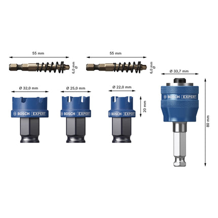 Bosch Expert Juego de sierras perforadoras para chapa, 6 piezas, 22/25/32 x 40 mm (2608900502), tecnología de carburo para taladros rotativos y de percusión