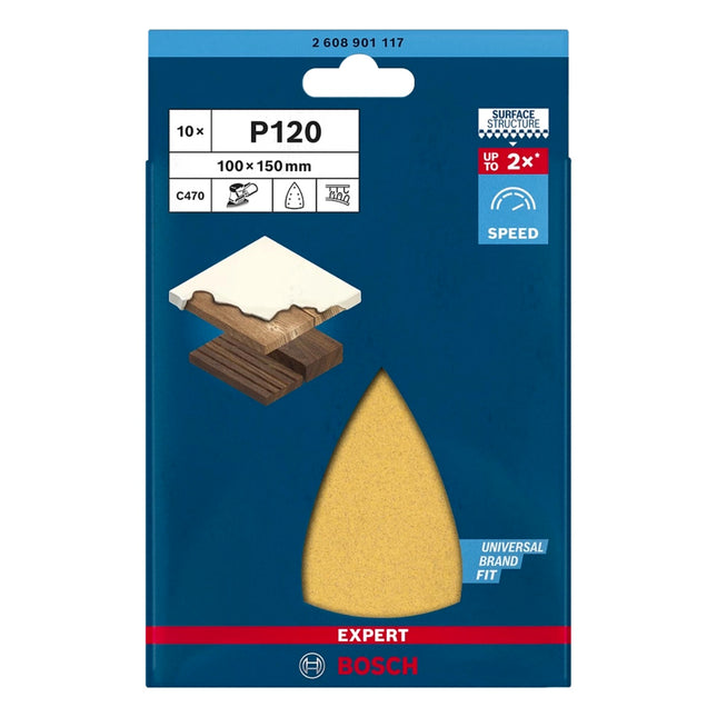 Bosch EXPERT C470 Sandpaper , 100x150mm, 7 holes, G120, for Multi sanders, 10 pcs. (2608901117)