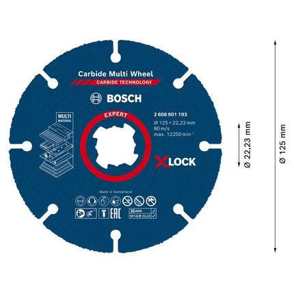 Disco de corte Bosch Expert Carbide Multi Wheel X-LOCK (2608901195) 125 mm x 22,23 mm 10 piezas.