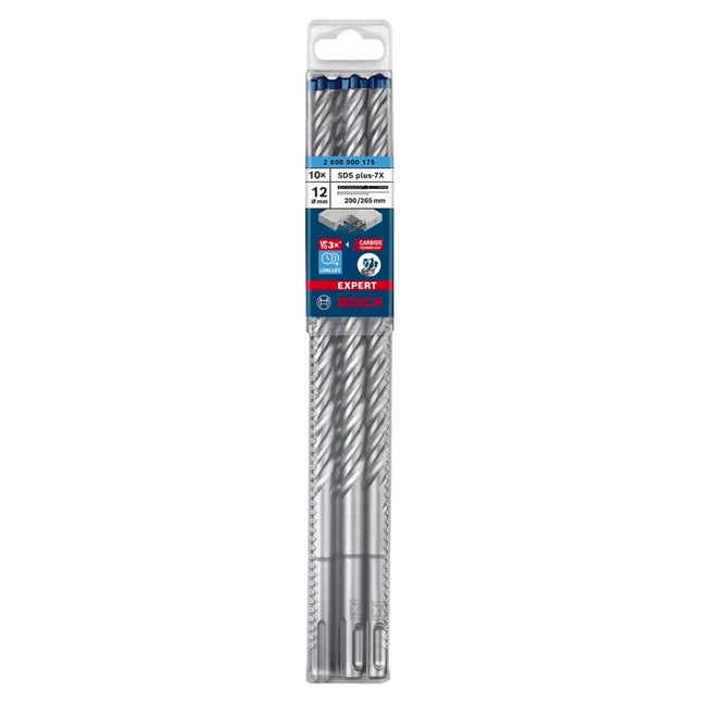Bosch Expert SDS plus 7X taladro percutor 12 x 265 mm 10 piezas (2608900175) 4 filos Tecnología Carbide